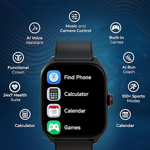 Titan Zeal 1.85" AMOLED Metal Case Smart Watch with BT Calling, SpO2, 100+ Sports Modes, Auto Sports Recognition, Fast Charging Smartwatch for Men & Women with