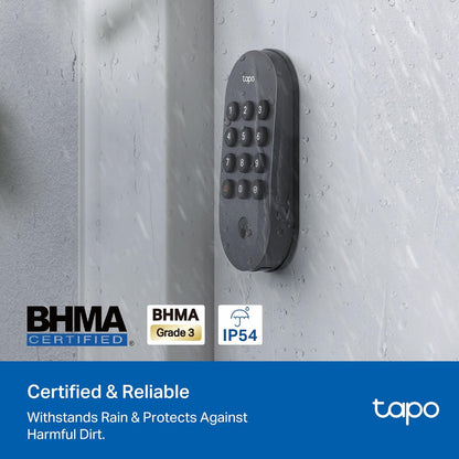 Tapo Smart Wi-Fi Deadbolt Door Lock ‚Äì Keyless Tactile Buttons, Customized Access with in-App Monitoring, Auto-Lock, IP54 Weatherproof, BHMA Grade 3, Compatible with Standard Door Sizes, Tapo DL100