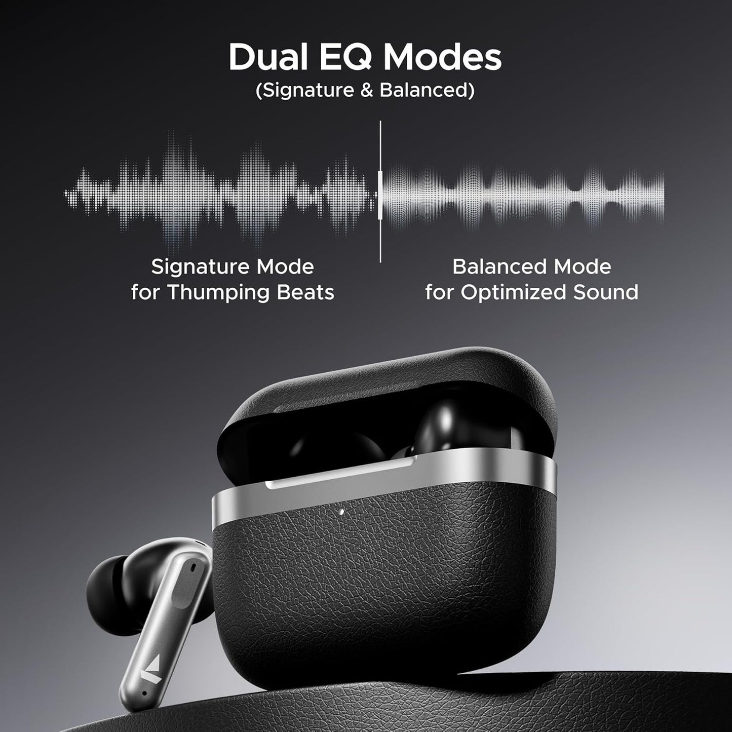 boAt Airdopes 111v2, Leather Finish, 4Mics ENx, 50H Battery, 13mm Drivers, Dual Pair,Stream Ad Free Music via App Support, Bluetooth TWS in Ear Earbuds Wireless Earphones with mic
