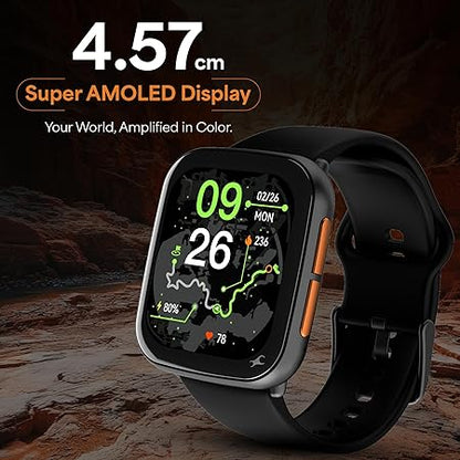 Fastrack Navstar 1.85" AMOLED Square Display Smart Watch with GPS, Offline Voice Command, AI Enabled, 100+ Sports Mode, BT Calling, IP68 Water Resistant Upto 5 Days Battery Life -Midnigt