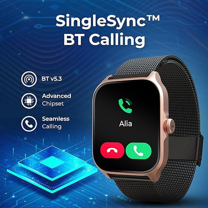 Titan Zeal 1.85" AMOLED Metal Case Smart Watch with BT Calling, SpO2, 100+ Sports Modes, Auto Sports Recognition, Fast Charging Smartwatch for Men & Women with