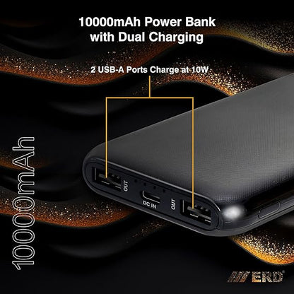ERD PB-10KE Lithium-Polymer, 2 USB Output, 12W Power Bank, 10000mAh Type-C and Micro USB Input Ports, Compatible with Smartphones, Smart Watches, Neckbands & Other Devices,