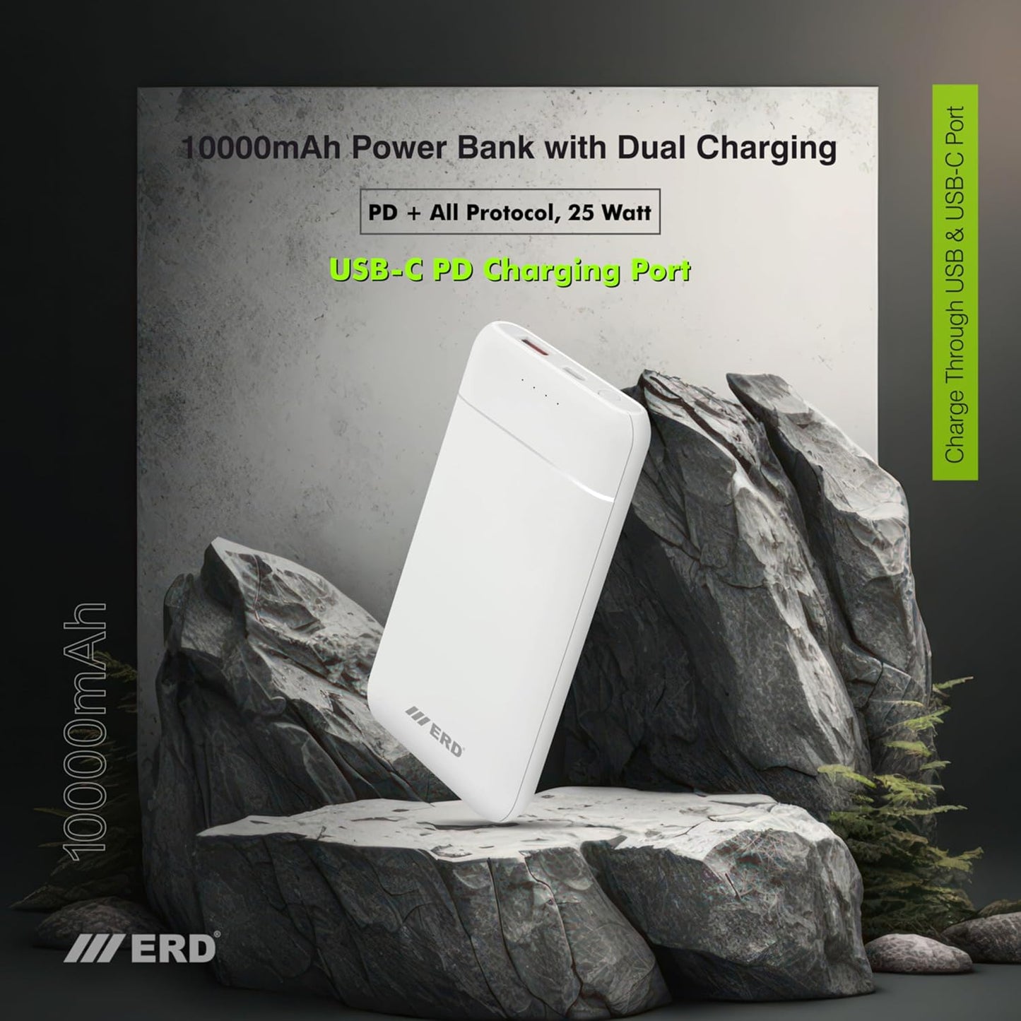 ERD PB-130 Lithium-Polymer 25W PD+QC Power Bank, Compatible with Smartphones, Smart Watches, Neckbands & Other Devices, 10000mAh Single Input Ports,