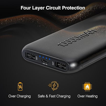 ERD PB-10KE Lithium-Polymer, 2 USB Output, 12W Power Bank, 10000mAh Type-C and Micro USB Input Ports, Compatible with Smartphones, Smart Watches, Neckbands & Other Devices,