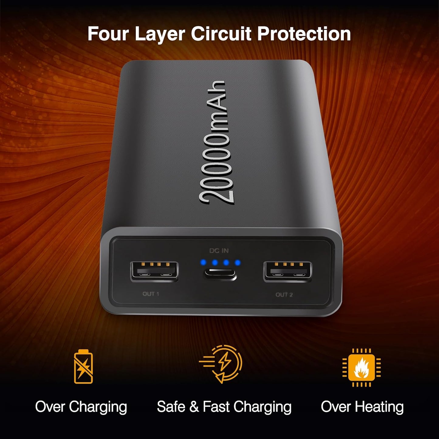ERD PB-20KE 20000 mAh Li-Polymer Power Bank | Fast Charging Portable Charger to Charges 2 Devices Simultaneously for iPhones, Android Phones, Smart Watches & More