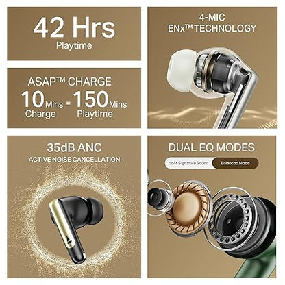 boAt Airdopes 141 Elite ANC (2025), ANC(~35dB), 4Mics ENx Tech, 42H Battery, Fast Charge,Stream Ad Free Music via App Support, IPX5, Bluetooth Earbuds, TWS Ear Buds Wireless Earphones with