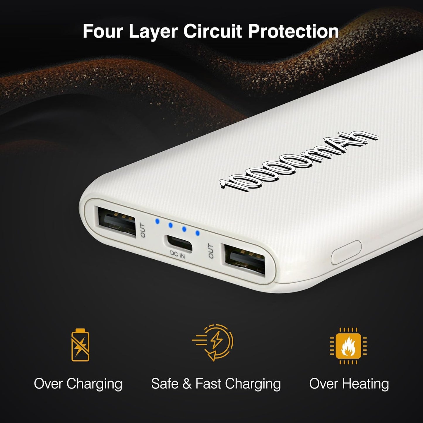 ERD PB-10KE Lithium-Polymer, 2 USB Output, 12W Power Bank, 10000mAh Type-C and Micro USB Input Ports, Compatible with Smartphones, Smart Watches, Neckbands & Other Devices,