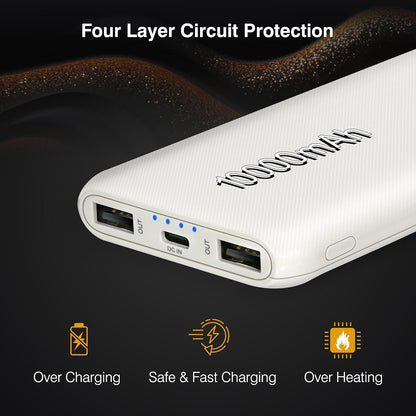 ERD PB-10KE Lithium-Polymer, 2 USB Output, 12W Power Bank, 10000mAh Type-C and Micro USB Input Ports, Compatible with Smartphones, Smart Watches, Neckbands & Other Devices,