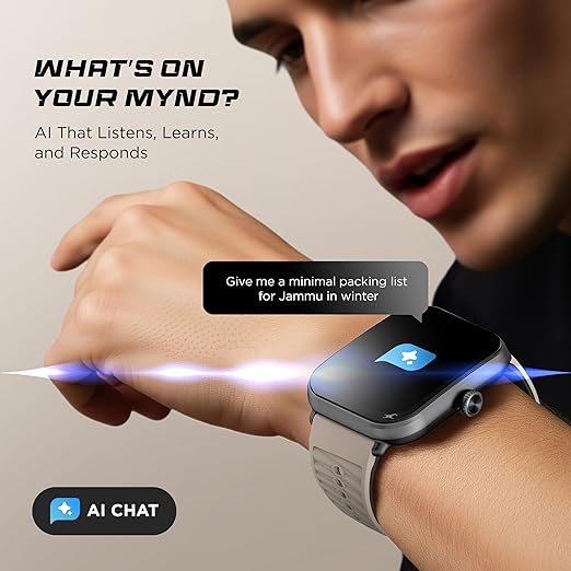 Fastrack MYND 1.93‚Äù AMOLED Display Smartwatch for Men & Women with AI Watch Faces,AI Chat,Offline Voice Commands,Curved Metallic Design,Functional Crown,BT Calling, Health Suite,100+ Multisport Modes