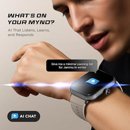 Fastrack MYND 1.93‚Äù AMOLED Display Smartwatch for Men & Women with AI Watch Faces,AI Chat,Offline Voice Commands,Curved Metallic Design,Functional Crown,BT Calling, Health Suite,100+ Multisport Modes
