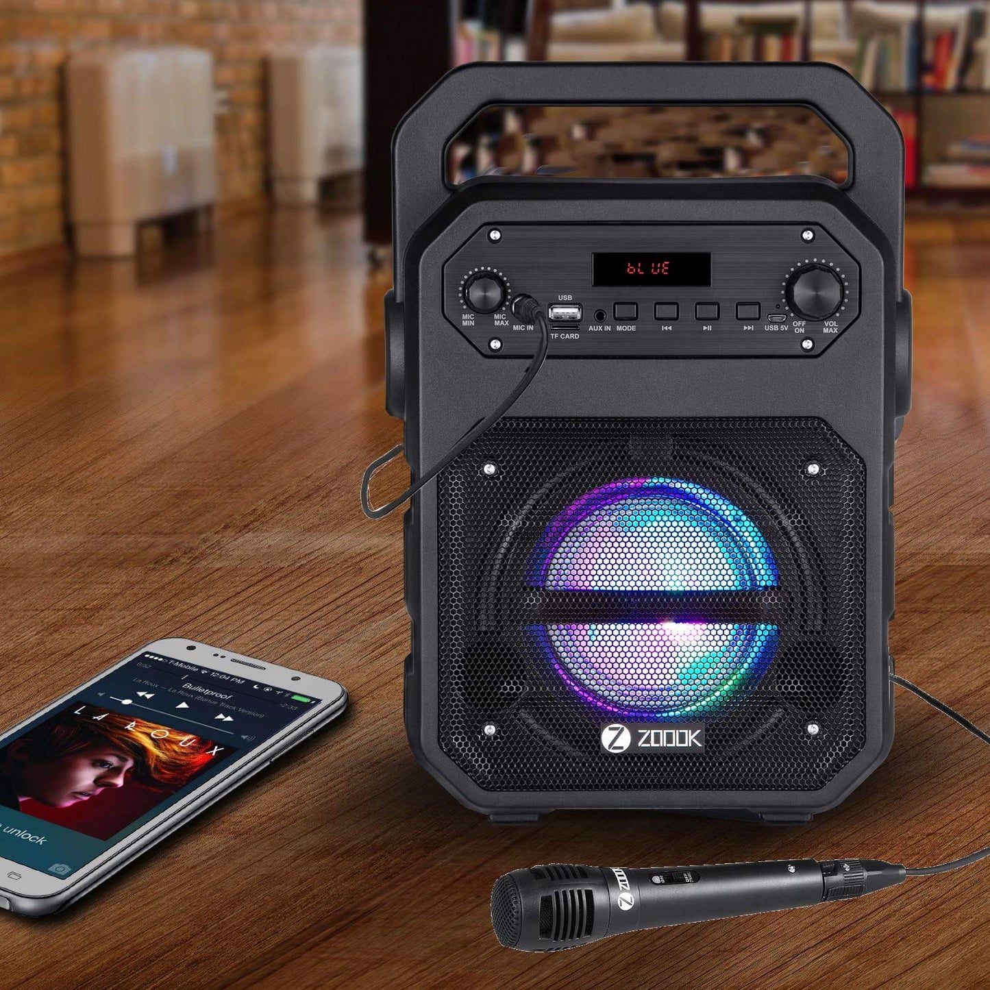 Zoook Rocker Thunder Bluetooth Party Speaker 20 watts with Karaoke Mic/TF/FM/Lights/USB/Party Speaker/ TWS/ echo control/ Bluetooth speaker/Portable speaker/Outdoor (Black)