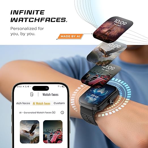Fastrack MYND 1.93‚Äù AMOLED Display Smartwatch for Men & Women with AI Watch Faces,AI Chat,Offline Voice Commands,Curved Metallic Design,Functional Crown,BT Calling, Health Suite,100+ Multisport Modes
