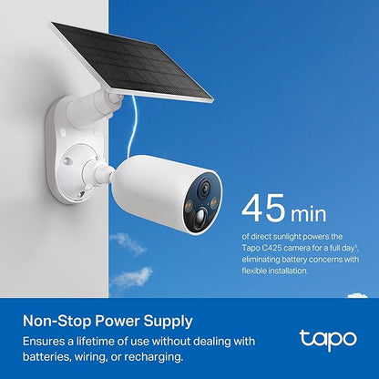 Tapo C425 KIT Smart Wire-Free Security Camera and Solar Panel | 2K QHD 4MP 1440p | Uninterrupted Power Supply |Color Night Vision | Free AI Detection | IP66 Weatherproof| Two-Way Audio