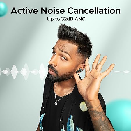 boAt Airdopes 161 ANC TWS Earbuds w/ 32 dB ANC, 50 hrs Playback, 50 ms Low Latency BEASTTM Mode, IWPTM Tech, Dual EQ Modes, 4 Mics with ENx, ASAP Charge, Bluetooth