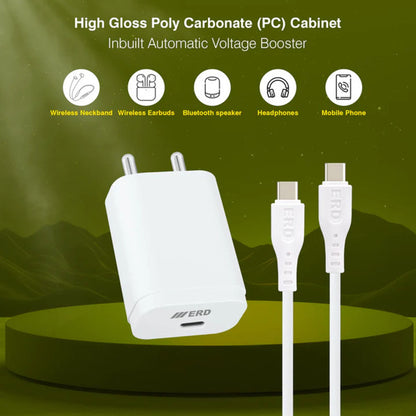 ERD TC-233, 33W Charger with C to C Charging Cable PD+QC Protocol (White)