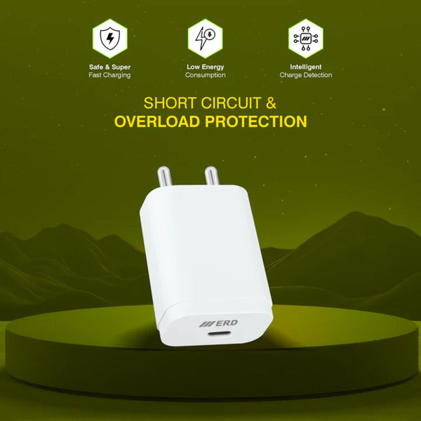 ERD TC-233, 33W Charger with C to C Charging Cable PD+QC Protocol (White)