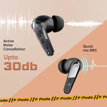 Fastrack Fpods FZ500 Pro |BT V5.4 |ANC Up to 30db|50 Hrs Play Time |Quad mic ENC | Low Latency Gaming Mode - 40ms|10mm Bass Drivers|3C NitroFast Charge -200 Mins in 10 Mins |IPX4 Rating