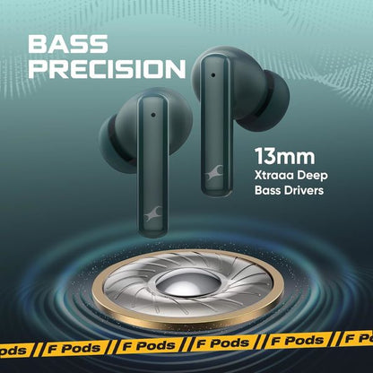 Fastrack Fpods FQ100 Pro|50 Hrs Play Time |ANC Quad mic ENC | Low Latency Gaming Mode - 40ms | 13mm Extra Deep Bass Drivers |InstaSync| NitroFast Charge -200 Mins in 10 Mins|BT5.4|IPX4