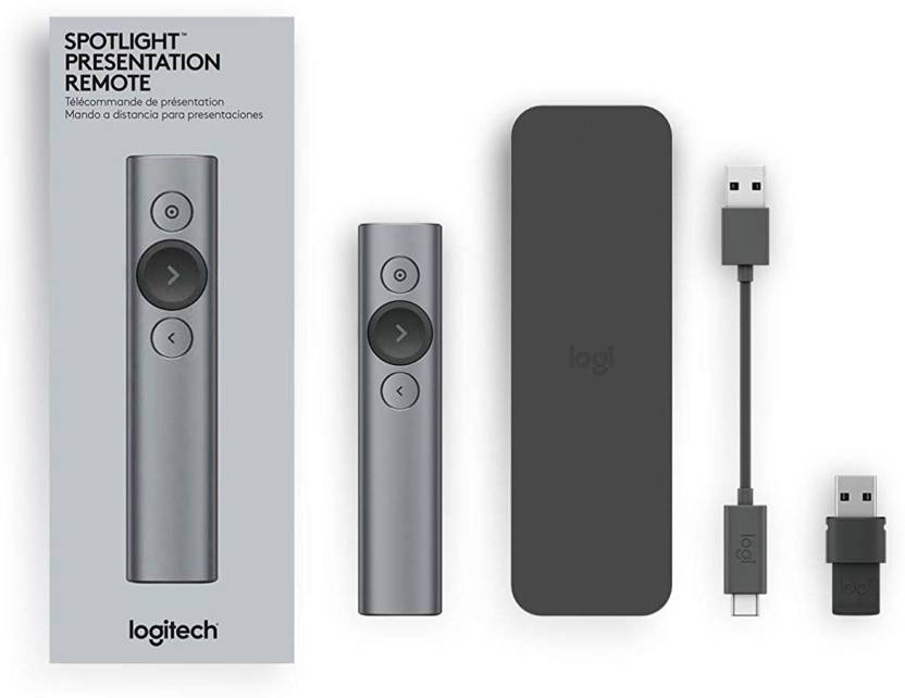 Logitech Spotlight 2.4 GHz and Bluetooth, USB-Receiver, Laser Pointer Connectivity Wireless Presentation Remote Presenter  (Slate)