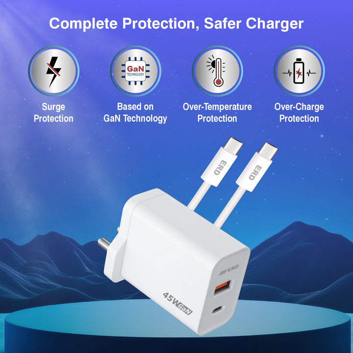 ERD TC-145 GaN CHARGER USB-C TO C, PD WHT 45W